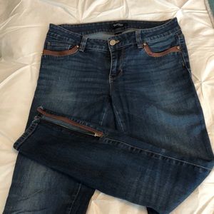 Vegan leather trimmed skinny jeans